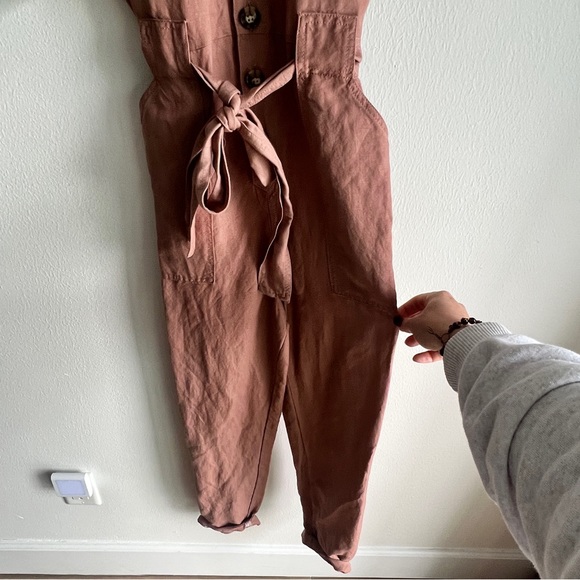 Express Linen Blend Tie Waist Jumpsuit XXS - Picture 6 of 11